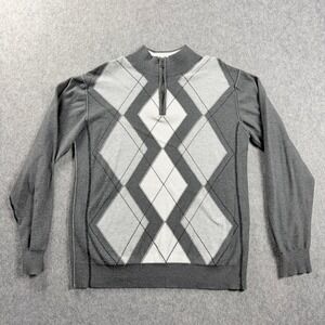 BKE Mens Sweater XL Grey Argyle Quarter Zip Mock Neck Long Sleeve Pullover